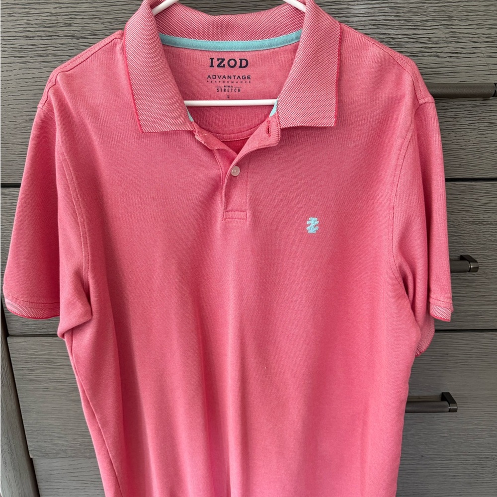 Izod Coral Polo Shirt with Aqua Accents